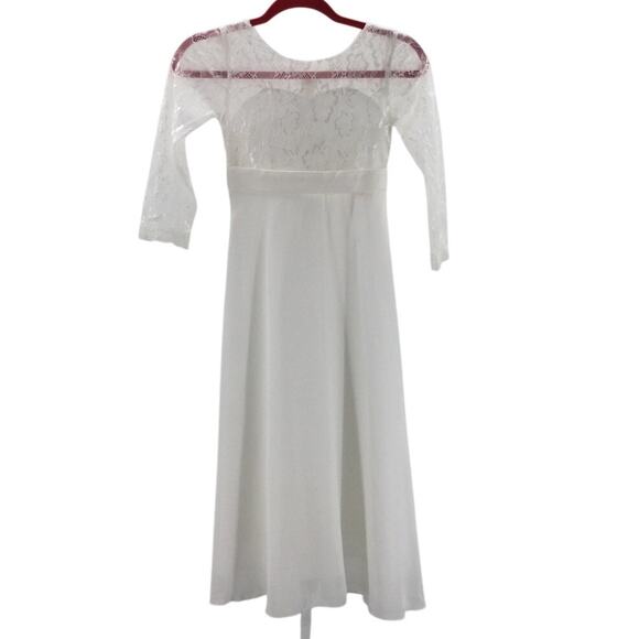 GIRL'S PARTY DRESS 8-9Y white lace chiffon ruffle sleeve long maxi dress NEW B74 - Picture 1 of 7